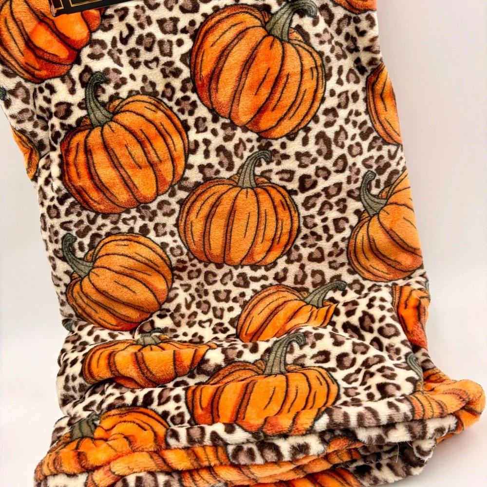 Monica Benavidez Autumn Velvet Plush Throw Blanket Leopard Pumpkin Oversized